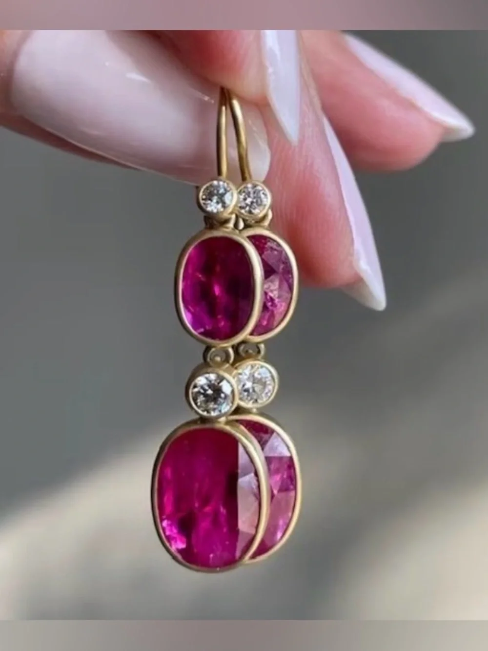 Gold-Tone Pink Drop Earrings with Faceted Pink Stones